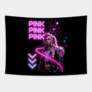 Cyberpunk 3D Video Game Chic – Pink Tee Edition Tapestry