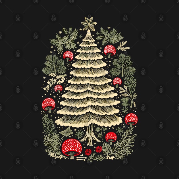 Christmas tree surrounded by mushrooms by Retroprints