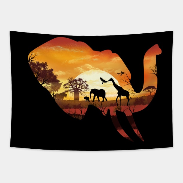 Wild Safari Sunset Tapestry by DANDINGEROZZ