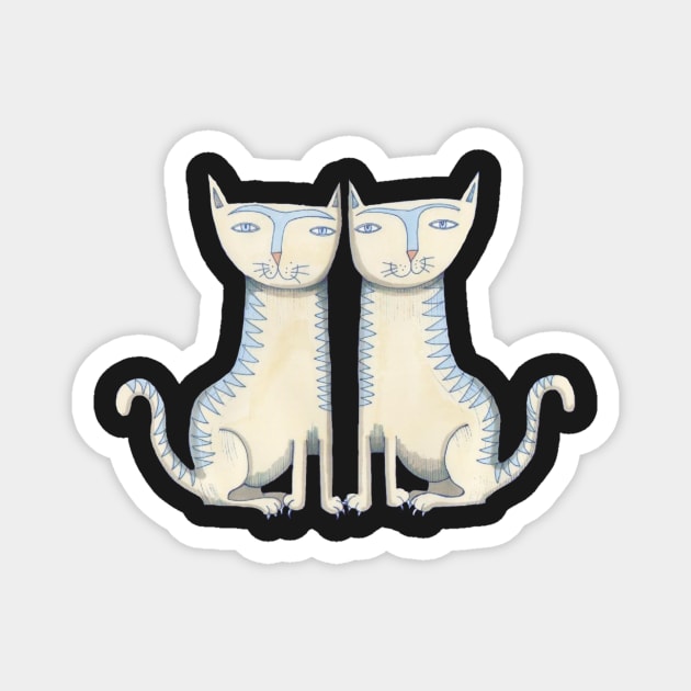 Cats, Staffordshire Style twin kittens, on blue Magnet by krisevansart