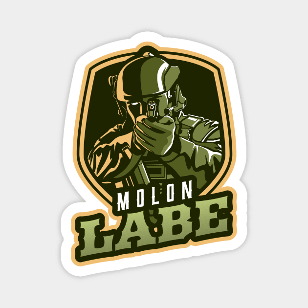 Man's Pointing A Gun | Molon Labe Magnet by Mega Tee Store