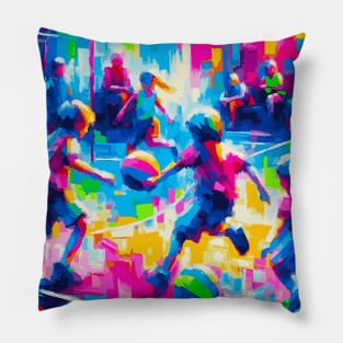 Abstract Painting of Kids Playing Basketball Pillow