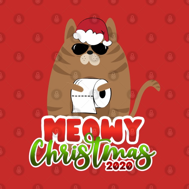 Meowy Christmas Cute Christmas Cat In Santa Hat Design by PsychoDynamics