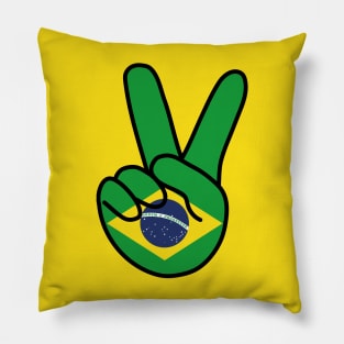 Brazil Flag V Sign Pillow