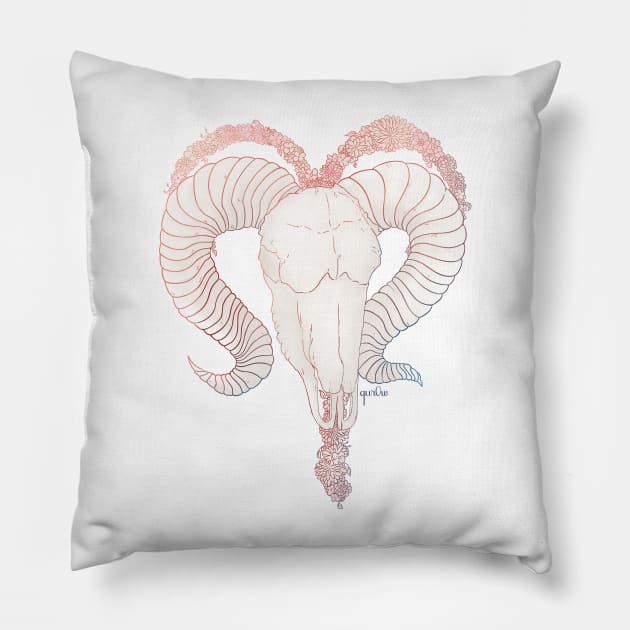 Aries Skull - Half colour Pillow by Qur0w