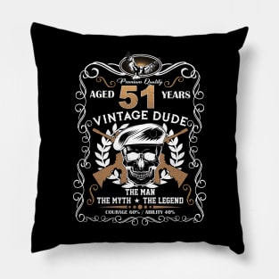 Skull Aged 51 Years Vintage 51 Dude Pillow