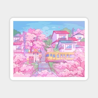 Tokyo, train, cats and pink cherry blossom Magnet