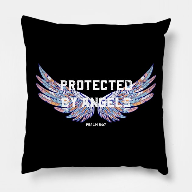 Protected By Angels, Psalm 34:7, Bible Verse, Christian Pillow by ChristianLifeApparel