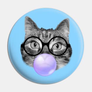 Hipster cat and a purple bubble gum Pin