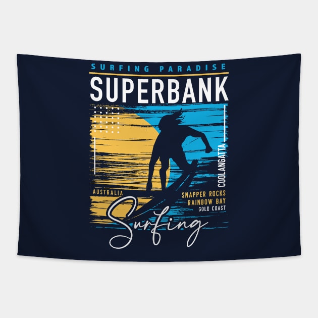 Retro Superbank Surfing // Surfers Paradise // Surf Gold Coast Tapestry by SLAG_Creative