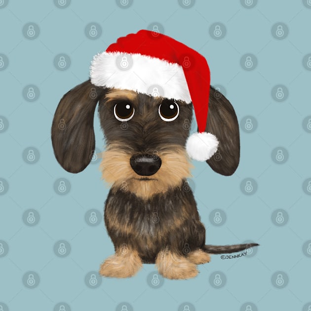 Wirehaired Dachshund with Santa Hat Cute Teckel Christmas by Coffee Squirrel