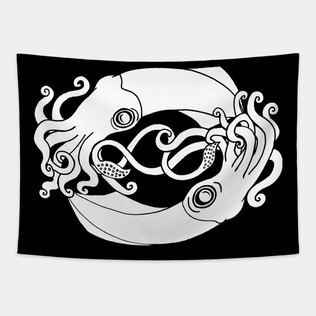 Squid in a knot (white) Tapestry by R Honey Pots