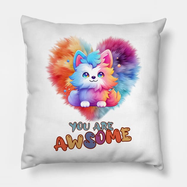 Fluffy: "You are awsome" collorful, cute, furry animals Pillow by HSH-Designing