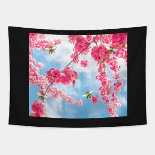 Cherry Blossoms and HoneyBees Tapestry