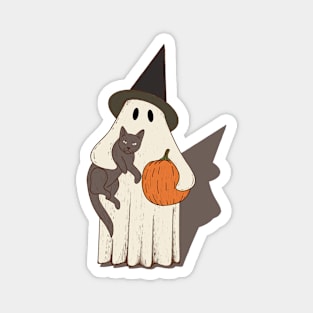 Vintage Ghost with Cat Halloween Graphic Magnet