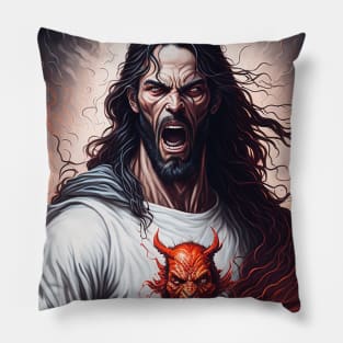 Jesus Christ and the Angry Devil in an iconic infernal moment Pillow