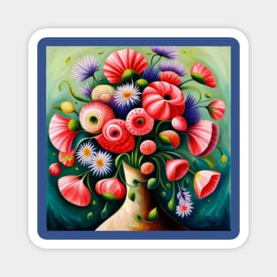 Cute Abstract Flowers in Woman’s Neck Still Life Painting Magnet