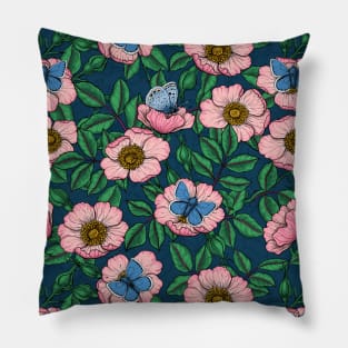 Dog rose and butterflies Pillow