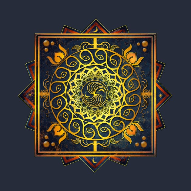 Gold Filigree Moon Lotus Mandala by DISmithArt