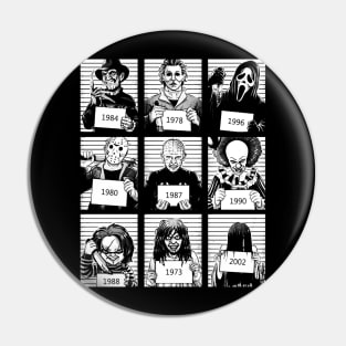 Halloween Mug Shot / Horror Movie Character Pin