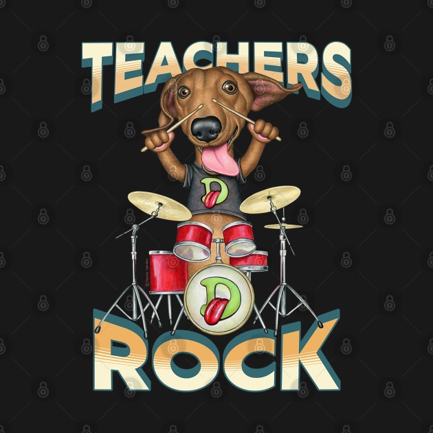 funny cute Teachers back to school students Doxie dachshund by Danny Gordon Art