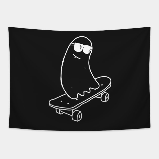 Cool Ghost on Skateboard Funny Skateboarding Gift Tapestry by Mesyo