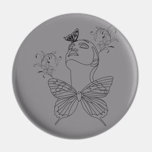 Minimal line art woman with butterfly Pin