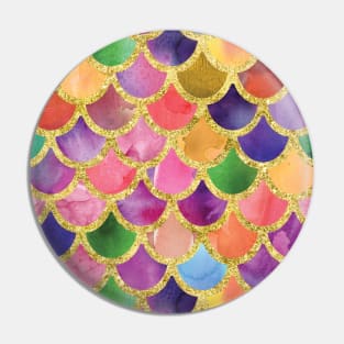 Watercolor and Gold Mermaid Scales Pattern Pin