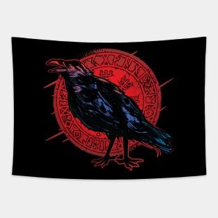 Stoic Raven with Shield - Norse Mythology Design Tapestry