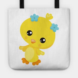 Cute Chicken, Baby Chicken, Chick, Flowers Tote