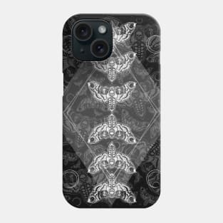 Geometric Night Moths pattern, Gothic Death Moths with Skull Head, Deaths Head Moths, Hawkmoth Phone Case