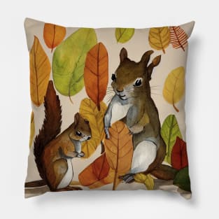 Squirrel mother and son with autumn leaves Pillow