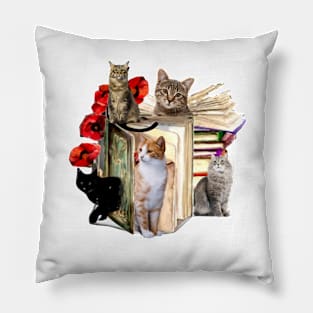 Cats and Books Reading lover shirt Pillow