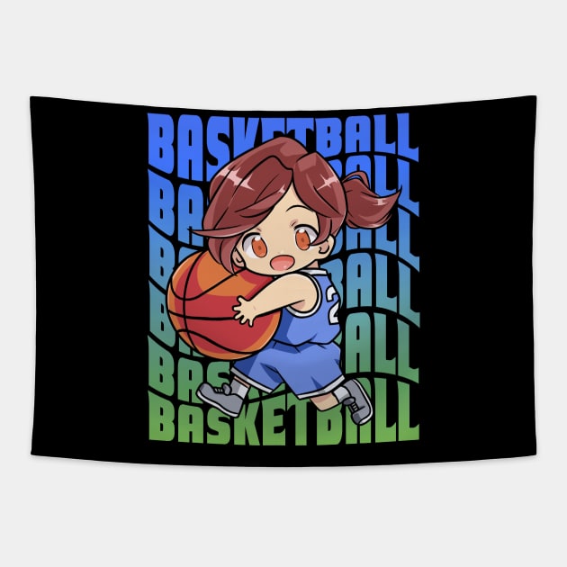 Girl Basketball Player Hoops Chibi Tapestry by Noseking