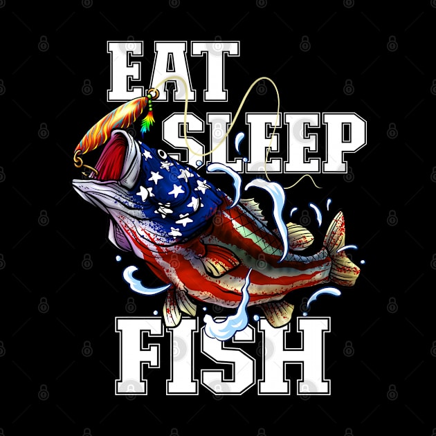 Eat Sleep Fish - American Flag Bass Fishing by BDAZ