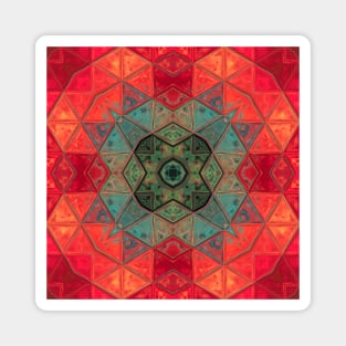 Mosaic Kaleidoscope Flower Teal and Red Magnet