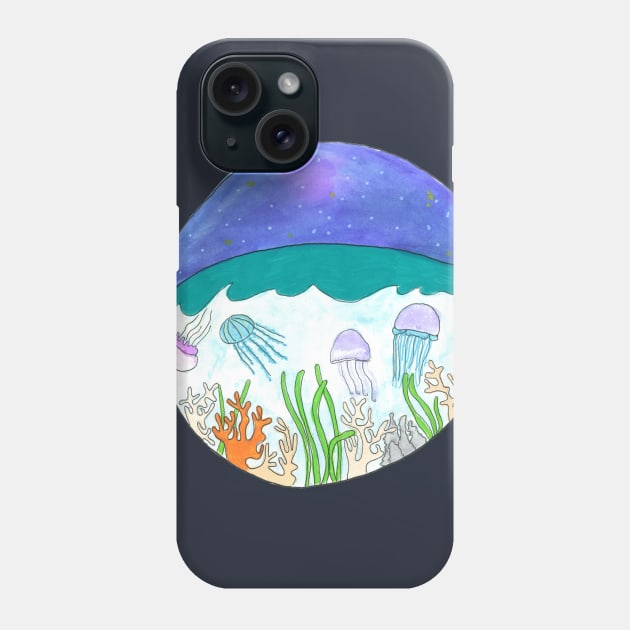 Jellyfish under the stars Phone Case by DoodlesAndStuff