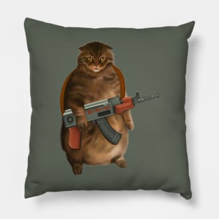 Fluffy Cat with gun Pillow