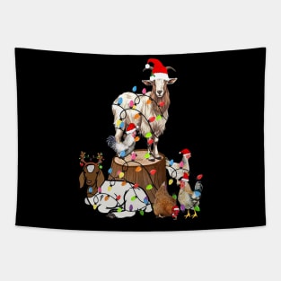 Goat Chicken Santa Hat Reindeer Christmas Lights Farm Animal Tapestry