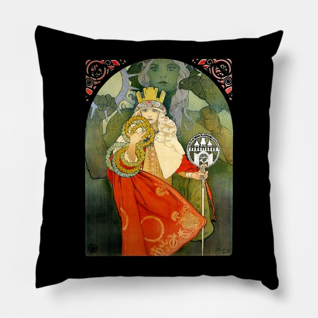 Alphonse Mucha Art Nouveau Fantasy Sokol Festival Vintage Pillow by AltrusianGrace