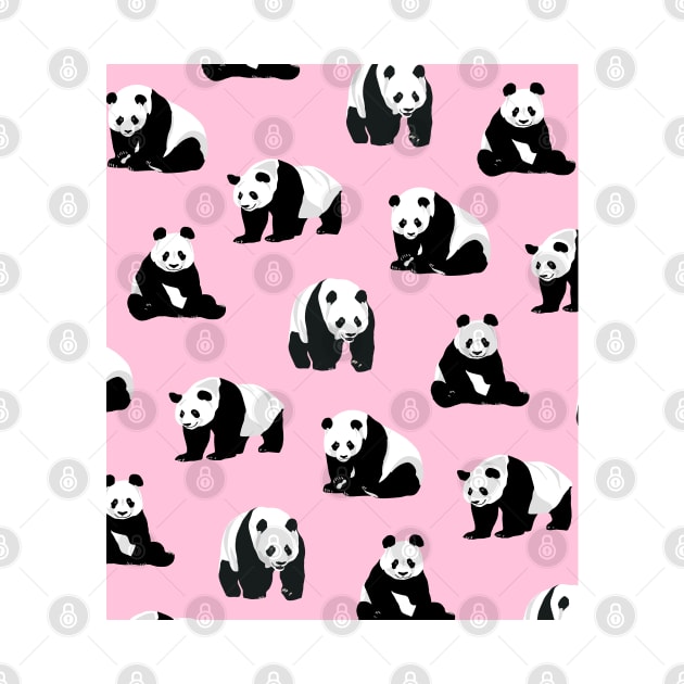 Multiple Pandas on Pink Background by OneThreeSix