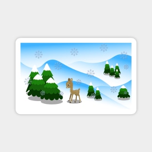 New Year and Christmas background with little baby deer Magnet