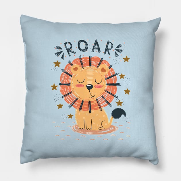 lion roar cartoon Pillow by Mako Design 