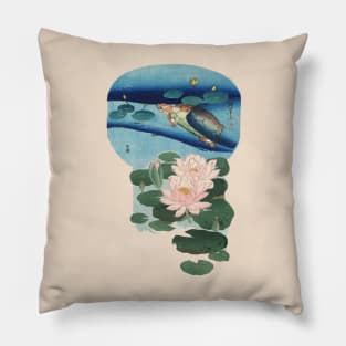 WATER TURTLE AND WATERLILIES IN PALE PINK BLUE Pillow