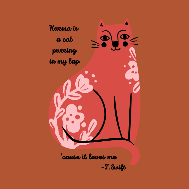 Karma is a Cat Red Folk Flower Design by Morning Tide Coaching