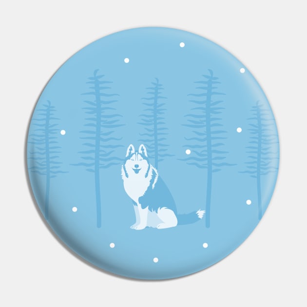 Siberian Husky in Snowy Forest Pin by LulululuPainting