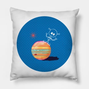 Fallen Jupiter Moons – pattern orange on blue Pillow