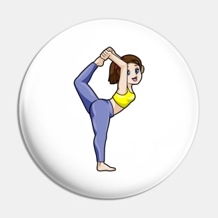 Woman at Yoga Stretching exercises Legs Pin