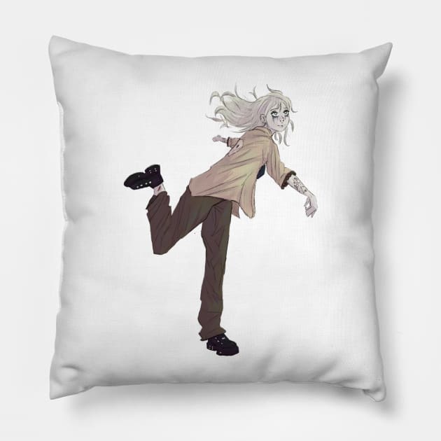 Anime girl with grunge style Pillow by Oranges