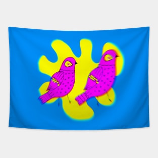 Neon Bird Glitch Art Tapestry